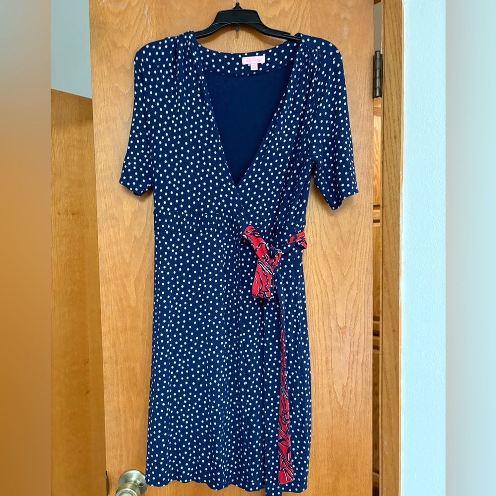VGUC Lilly Pulitzer navy polka dot wrap dress Medium
